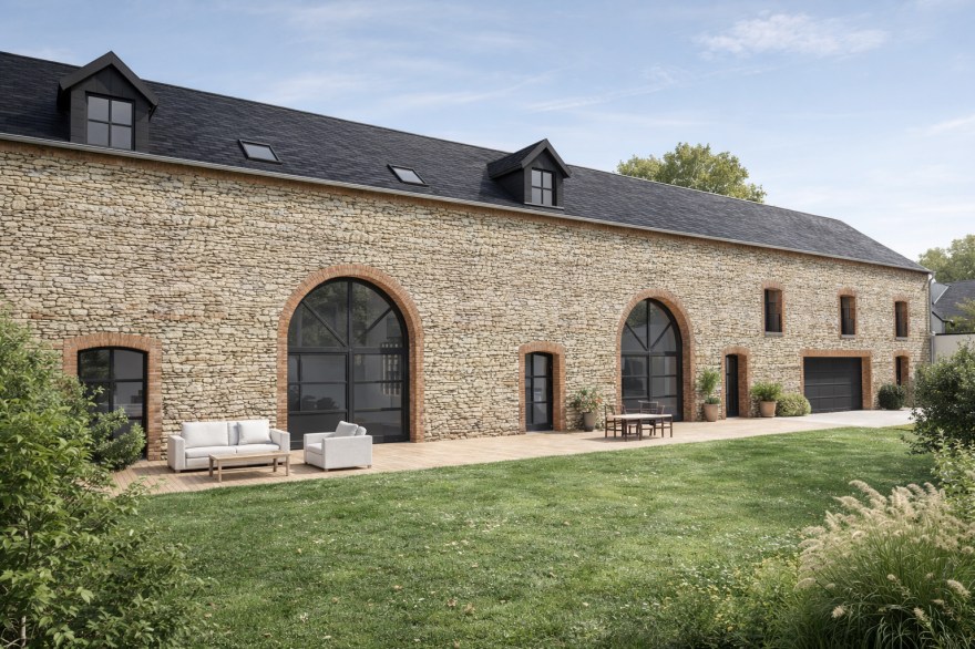 Jouy-sur-Eure — Grange Réhabilitation complète d’une grange en pierre, transformée en habitation dans le respect du bâti existant et avec une écriture contemporaine sobre.